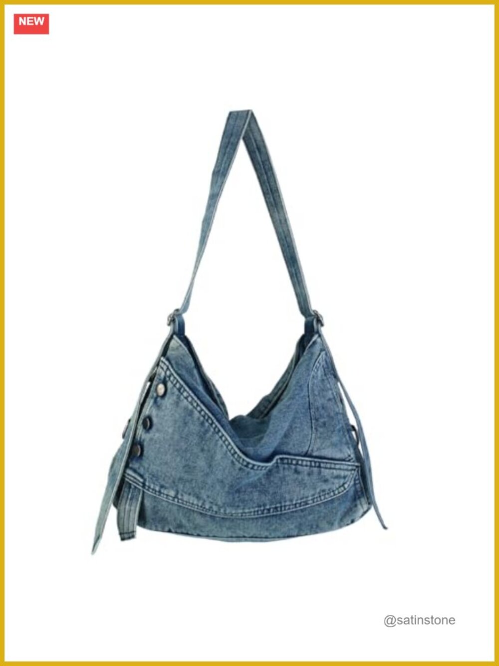 Retro Denim Hobo Shoulder Bag Large Tote Adjustable Strap Women